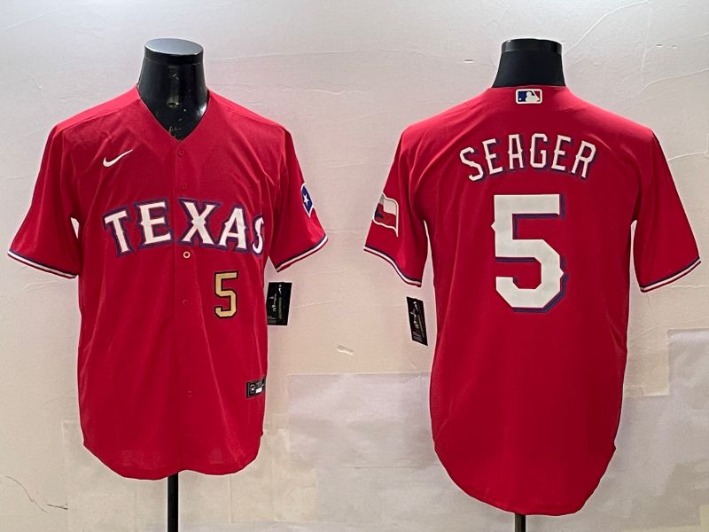 Men Texas Rangers 5 Seager Red Game 2025 Nike MLB Jersey style 4